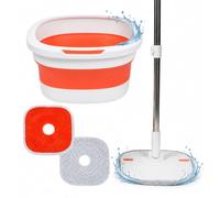 Relaxdays Set de fregona: Cubo Plegable 3,8 L, Blanco y Naranja