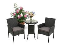 Relaxdays Set de jardín, 3 Piezas de ratán, 2 Personas, 2 sillones y Mesa de Cristal, Muebles Lounge Exterior, Negro
