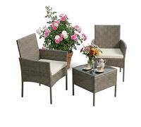 Relaxdays Set de jardín 3 pzas. de ratán, 2 Personas, 2 sillones & Mesa de Cristal, Muebles Lounge Exterior, Gris