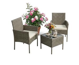 Relaxdays Set de jardín 3 pzas. de ratán, 2 Personas, 2X sillones & Mesa de Cristal, Muebles Lounge Exterior, Gris