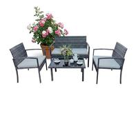 Relaxdays Set de jardín de ratán 4 piezas crema,gris