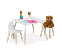 Relaxdays Set de mesa y 2 sillas infantiles blanco,marrón claro