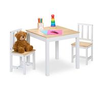 Relaxdays Set de mesa y 2 sillas infantiles blanco,marrón claro