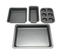 Relaxdays Set de moldes antiadherentes para Hornear, Bandeja 6 Muffins, Fuente y Molde de Acero, Gris Oscuro, 41.5x28.5X