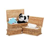 Relaxdays Set de tres cajas de almacenaje de ratán marrón claro