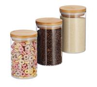 Relaxdays Set de tres envases de 800ml para comida marrón claro,transparente