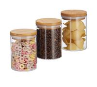 Relaxdays Set de tres recipientes de 600ml marrón claro,transparente