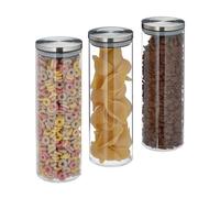 Relaxdays Set de tres tarros herméticos de 1,6L plata,transparente