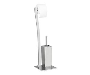 Relaxdays Set Escobillero Portarrollos y Toallero de Pie Rectangular WIMEDO, 2 Unidades, Acero Inoxidable, Plateado
