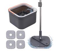 Relaxdays Set fregona Gris, 4 Cabezales Cuadrados de Microfibra