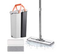 Relaxdays Set fregona, Cubo apilable de 6,5 L con escurridor, Gris