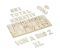 Relaxdays Set Letras de Madera, 104 Piezas, Mayúsculas A-Z 5,5 cm de Alto, Letritas para Manualidades, Alfabeto, Natural