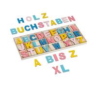 Relaxdays Set Letras de Madera, 104 Uds., Mayúsculas A-Z, 5 cm Alto, Hacer Manualidades, Alfabeto Decorativo, Multicolor