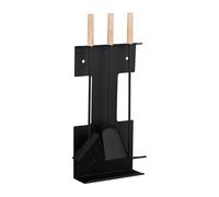 Relaxdays Set moderno utensilios chimenea – pala, cepillo, atizador, soporte – marrón/negro