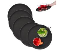 Relaxdays Set of 5 Serving Tray Bandejas Camarero, Pack de 5, Antideslizantes, Redondas, para Bar y Restaurante, Ø 35 cm, Plástico, Negro