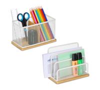 Relaxdays Set organizador de escritorio de 2 uds. blanco,marrón claro