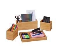 Relaxdays Set organizador escritorio 4 piezas marrón claro