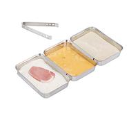 Relaxdays Set para empanar – 3 bandejas apilables, pinzas, acero inox, apto lavavajillas, plateado
