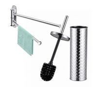 Relaxdays Set portaescobilla WC y toallero, 2 Brazos giratorios, Acero Inoxidable, Cabezal Recambio, 38x9,5x9,5cm, Plata