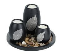 Relaxdays Portavelas 3 candeleros con bandeja marrón claro,negro,gris