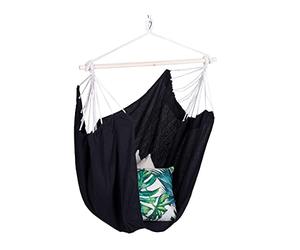 Relaxdays Silla Colgante, Algodón, Sillón Suspendido Exterior e Interior, 150kg, Asiento Columpio Niños y Adultos, Negro