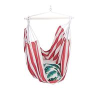 Relaxdays Silla colgante a rayas - Algodón, sillón suspendido 150 kg, blanco/marrón claro/rojo