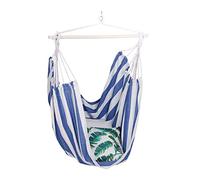 Relaxdays Silla colgante a rayas, algodón, 150 kg, interior/exterior, blanco/azul/marrón claro