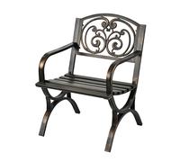 Relaxdays Silla de jardín, reposabrazos, Extra Ancha, Metal, sillón Vintage, HBT: 85,5 x 60 x 56 cm, Negro/Bronce