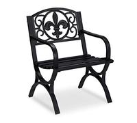 Relaxdays Silla Jardín Vintage, Asiento Balcón con Reposabrazos, Extra Ancha, Diseño Antiguo, 85,5 x 60 x 56 cm, Negra