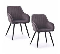 Relaxdays Sillas de Comedor 2X, Terciopelo, Patas Metal, Brazos, Antracita | Comedor y cocina, silla de cocina tapizada