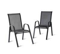 Relaxdays Sillas de jardín apilables, Respaldo Alto, reposabrazos, hasta 150 kg, poliéster/PVC, Metal, Antracita 90x56x6