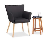 Relaxdays Sillón Vintage Individual, Tela-Madera, Negro, 84 x 62 x 56 cm