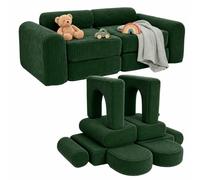 Relaxdays Sofá Modular de Juegos para niños, 10 pzas., Verde | bloques suaves, tapizado en pana, 32 x 108 x 50 cm