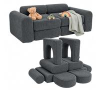 Relaxdays Sofá Modular Infantil, 10 pzas., Bloques Suaves, 32 x 108 x 50 cm | pana, gris