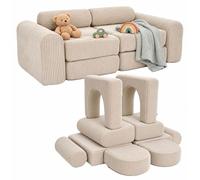 Relaxdays, sofá modular para niños, juego de 10 piezas, bloques suaves, sofá infantil, color beige, dimensiones: 32 x 108 x 50 cm