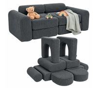 Relaxdays, sofá modular para niños, juego de 10 piezas, bloques suaves, sofá infantil, color gris, dimensiones: 32 x 108 x 50 cm