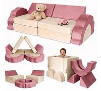 Relaxdays, sofá modular para niños, juego de 10 piezas, bloques suaves, sofá infantil, terciopelo, dimensiones: 47 x 150 x 65 cm, sofá para juegos, color rosa