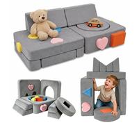 Relaxdays Sofá de Juegos Modular para niños, 18 pzas., Bloques Suaves, Gris | sofá infantil de velour, 40 x 130 x 65 cm