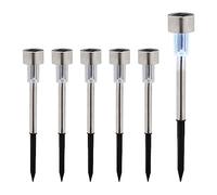 Relaxdays Solares Set 6 Acero INOX, Luz Blanca Fría, Sensor Crepuscular, Faroles LED, 31x4,5cm, Plateado y Negro, Inoxidable