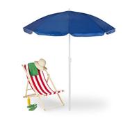 Relaxdays Sombrilla Playa, 160 cm Ø, Altura Regulable, Inclinable, Protección UV, Parasol con Bolsa, Balcón, Azul