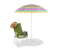 Relaxdays Sombrilla Playa Jardín y Terraza A Rayas con Altura Regulable, Protección UV 50+, Multicolor, 200 x 170 cm