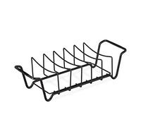 Relaxdays Soporte Costillas Barbacoa, Cesta para Parrilla, Acero al Carbono, Uso Reversible, Rejilla para Carnes, Negro