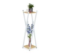Relaxdays Soporte de macetas alto con 2 baldas blanco,marrón claro