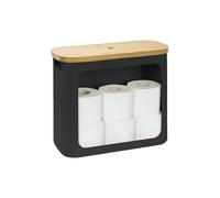 Relaxdays Soporte de Papel higiénico, 12 Rollos, HBT: 36 x 43 x 17 cm, Tela, bambú, Cesta, Negro