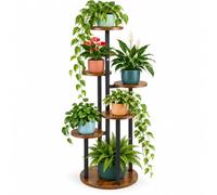 Relaxdays Soporte de plantas, 6 niveles redondos, negro/marrón | (Al x An x Fon): 116 x 54 x 54 cm, interior, industrial