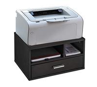 Relaxdays Soporte Impresora para Escritorio, Estante Mesa con Cajón, Organizador 3 Compartimentos, 22x40x30 cm, Negro