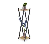 Relaxdays Soporte Macetas, 2 Baldas Efecto Madera, Metal, MDF, Taburete Plantas Moderno, 99 x 29 x 29 cm, Marrón Claro