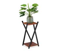 Relaxdays Soporte Macetas, 2 Baldas Efecto Madera, Metal, Taburete Plantas Moderno, 57 x 29 x 29 cm, Negro/Marrón Oscuro