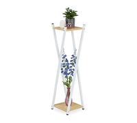 Relaxdays Soporte de macetas alto con 2 baldas blanco,marrón claro