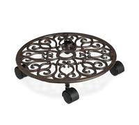 Relaxdays Soporte maceta con ruedas hierro fundido marrón,negro